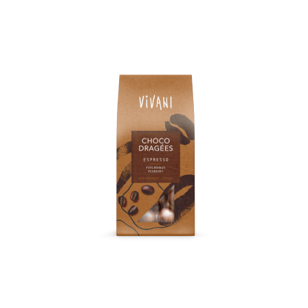 espressobønner overtrukket med mørk sjokolade 75 g vegan vivani økologisk